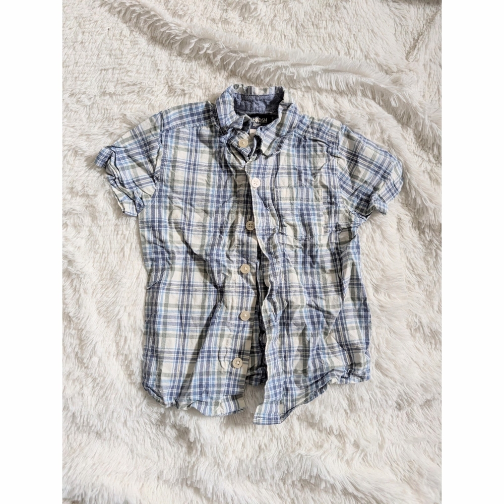 Oshkosh B'gosh 100% Cotton Button Down Short Sleeve Plaid Shirt Size 2T